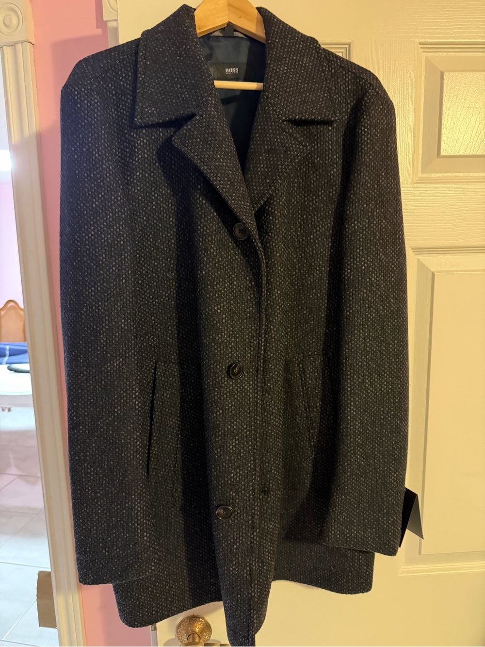 New! Boss Dark navy/grey Wool Blend water P
Repellent Overcoat